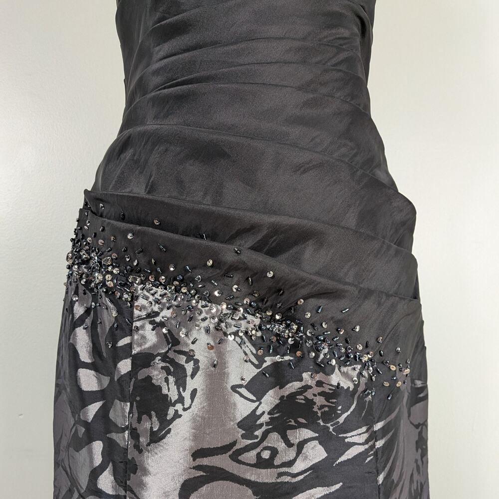 Y2K Alyce Prom Dress Maxi Gown 8 Gray Black Mermaid Corset Strapless Floral Vtg - Picture 7 of 14